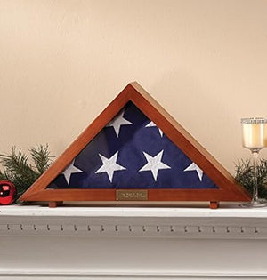 Flag Display Case Memorial with Personalized Brass Plaque 24 1/2" L x 12" H x 4" D
