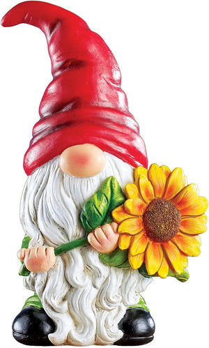 Artisan Hand-Painted Gnome with Sunflower Decoration: Whimsical Garden Charm
