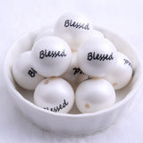 20mm Bubblegum Beads INSPIRATIONAL WORD Blessed Faith Love Hope Printed White Bubble Gum Gumball Keychains Badge Reels Chunky Necklace