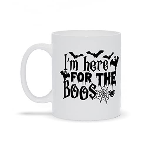 I'm Here For The Boos Coffee Mug 11oz. Gift Printed on Both Sides Bat Witch Broom Halloween
