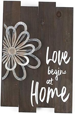 The Lakeside Collection Wall Sign with 3D Flower, Word Art, Rustic Farmhouse Look