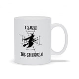 I Smell The Children Halloween Coffee Mug 11oz. Gift Printed on Both Sides Spiderweb Witch Broom