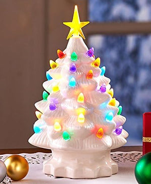 Retro Lighted Tabletop Christmas Trees , White Large