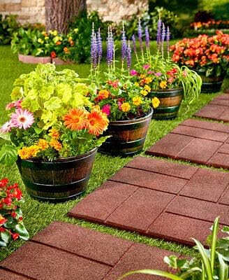 Set of 4 Barrel Planters for Flower, Vegetable Gardens, Porches and Back Yards