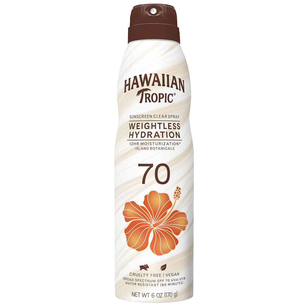 Hawaiian Tropic Weightless Hydration Sunscreen Spray SPF 70, 6oz | Hawaiian Tropic Sunscreen SPF 70, High SPF Sunscreen, Oxybenzone Free Sunscreen, Spray On Sunscreen, Body Sunscreen SPF 70, 6oz