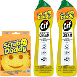 Scrub Daddy OG + 2x Cif All Purpose Cleaning Cream, Lemon - Multi Surface Household Cleaning Cream Scratch-Free Multipurpose Dish Sponge