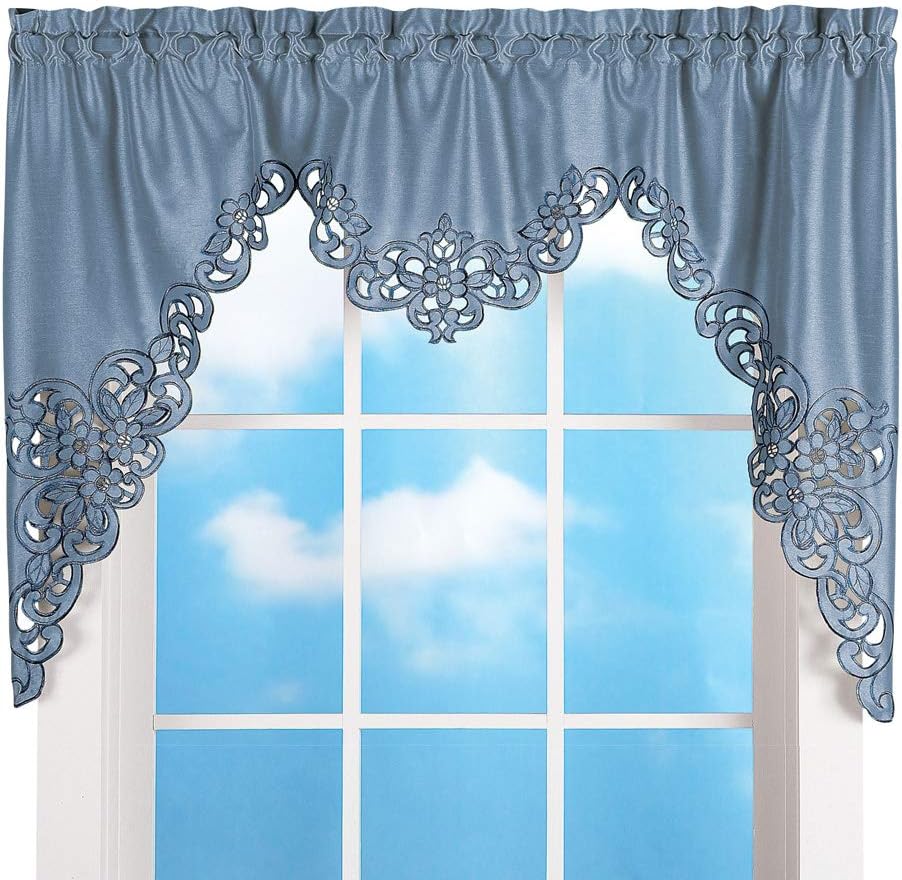 Collections Etc Elegant Cut Out and Embroidered Scroll Window Valance with Rod Pocket Top for Easy Hanging, 58" X 36"