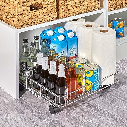 Expandable Rolling Metal Storage Basket - Home and Kitchen Storage Solution