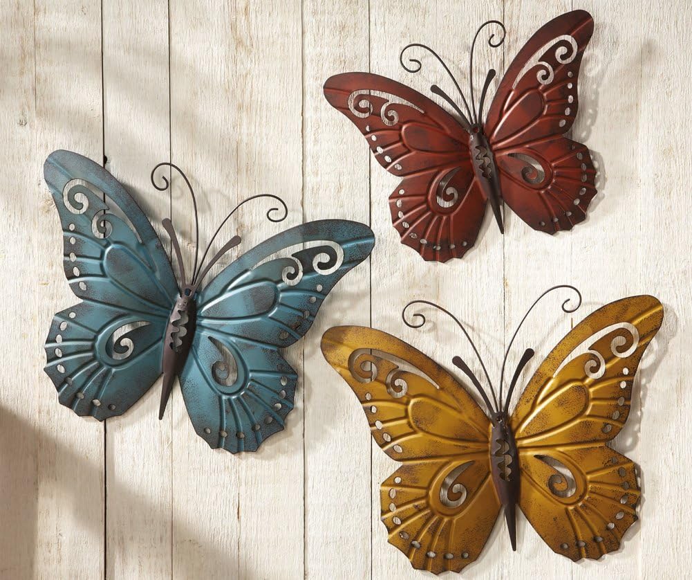 Nature-Inspired Metal Butterfly Wall Art Trio: Graceful Elegance for Your Home