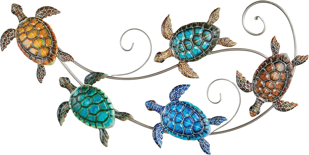 Vibrant Sea Turtle Iron Scrolling Wall Décor: Artistic Coastal Charm for Your Home