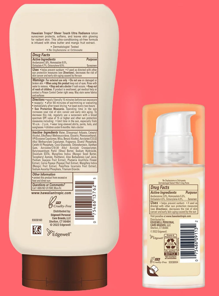 Hawaiian Tropic Sheer Touch Lotion Sunscreen SPF 70 and Hawaiian Tropic Weightless Hydration Lotion for Face SPF 30 (Combo pack)