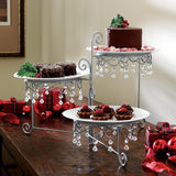 3-Tier Silver Tone Swivel Server with Exquisite Beadwork - Perfect for Appetizers, Snacks, and Desserts - Crystal Clear Delight