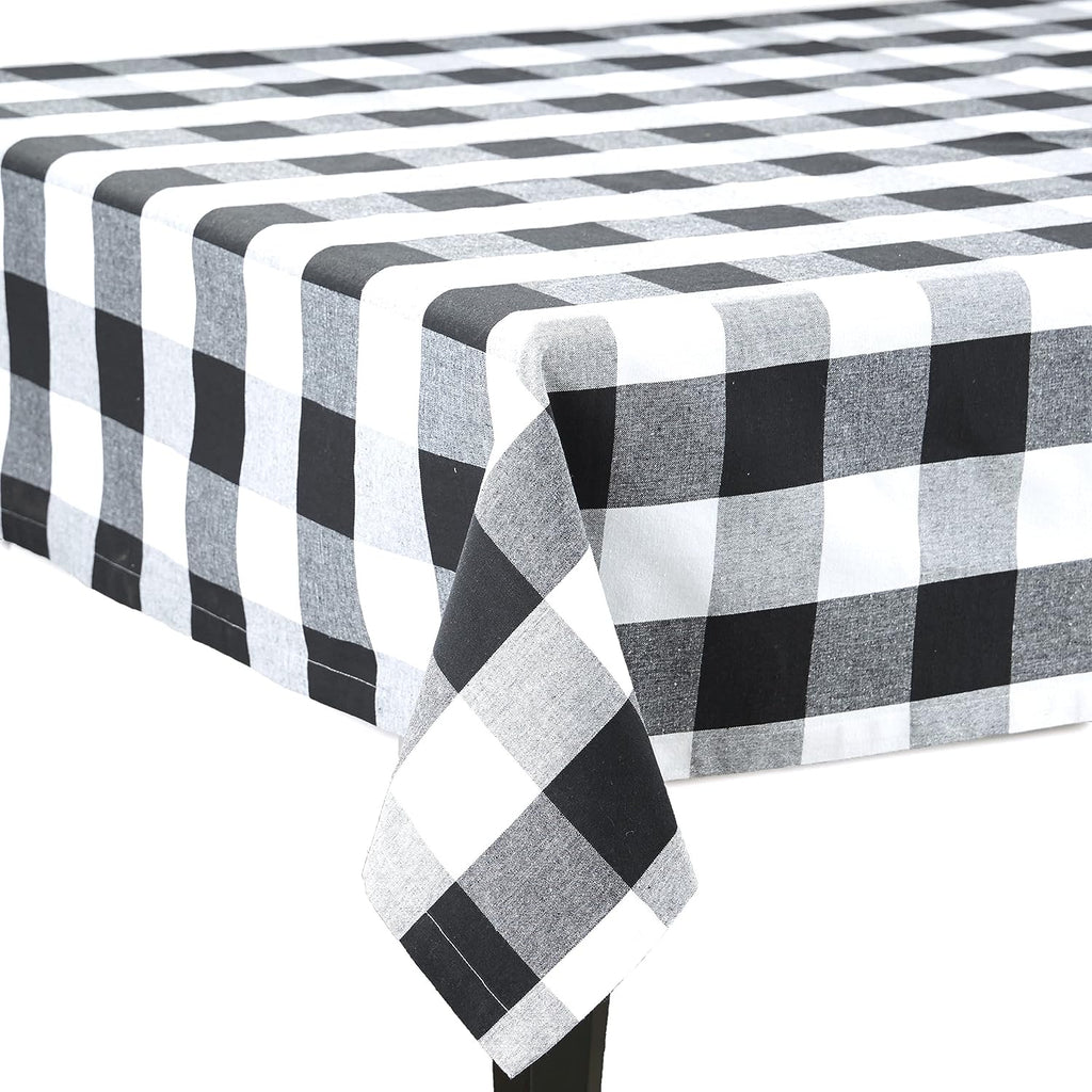 The Lakeside Collection Buffalo Check Tablecloth - Farmhouse Dining Table Cover - Black/White 60x84