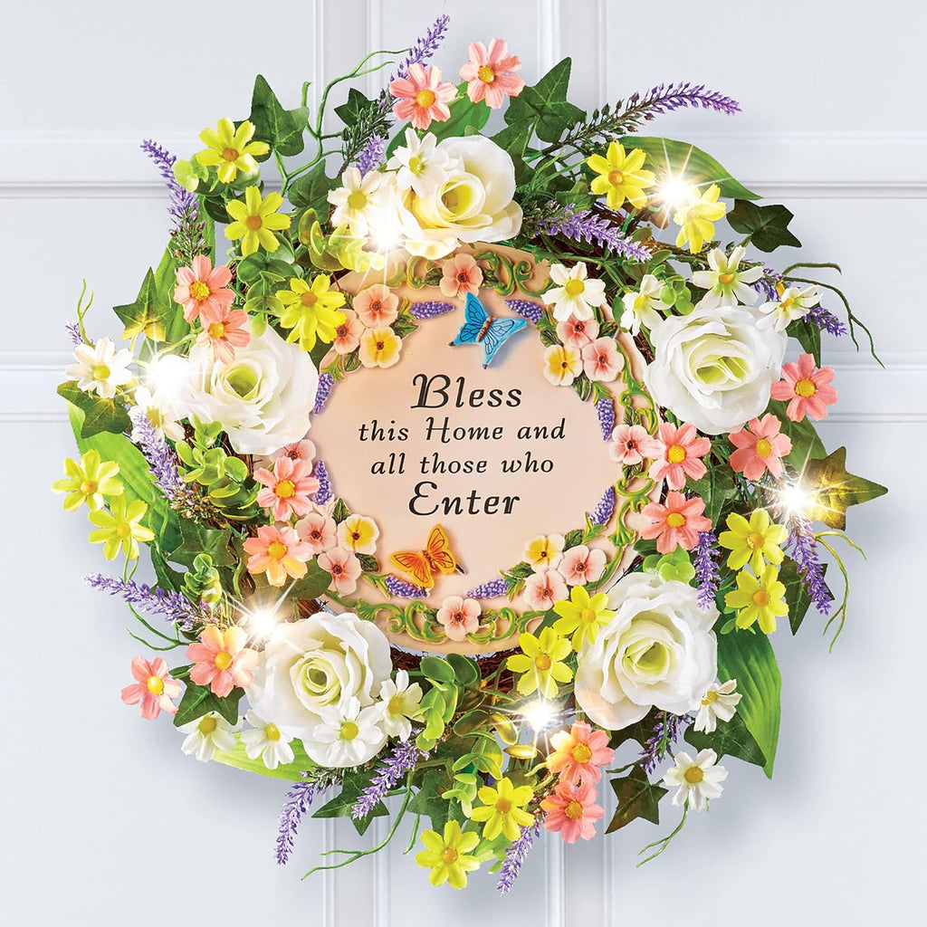 Radiant LED-Lighted 'Bless This Home & All Who Enter' Wreath: Illuminate Your Welcome