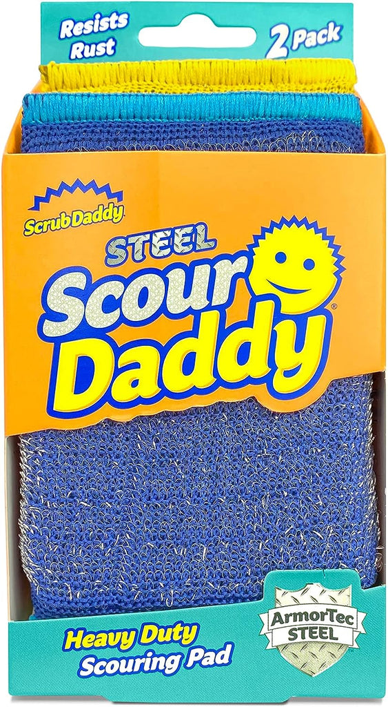 Scrub Daddy Steel Scour Pads - Scour Daddy Steel - Stainless Steel Scouring Pads for Dishes, Pots, Pans and Grill, Scrubbers for Kitchen and Bathroom, Soft in Warm Water, Firm in Cold - 2ct
