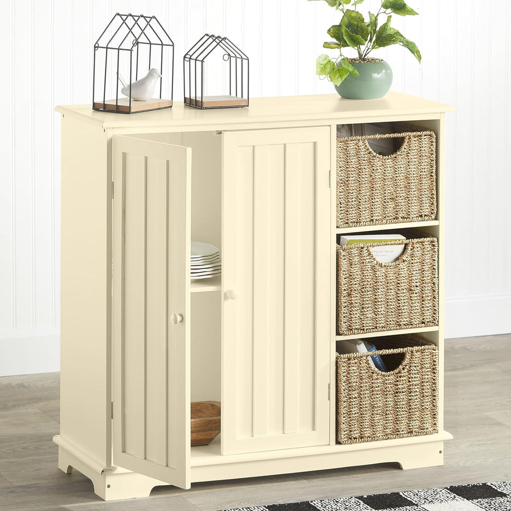 The Lakeside Collection Beadboard Buffet Sideboard Storage Cabinet - Off white