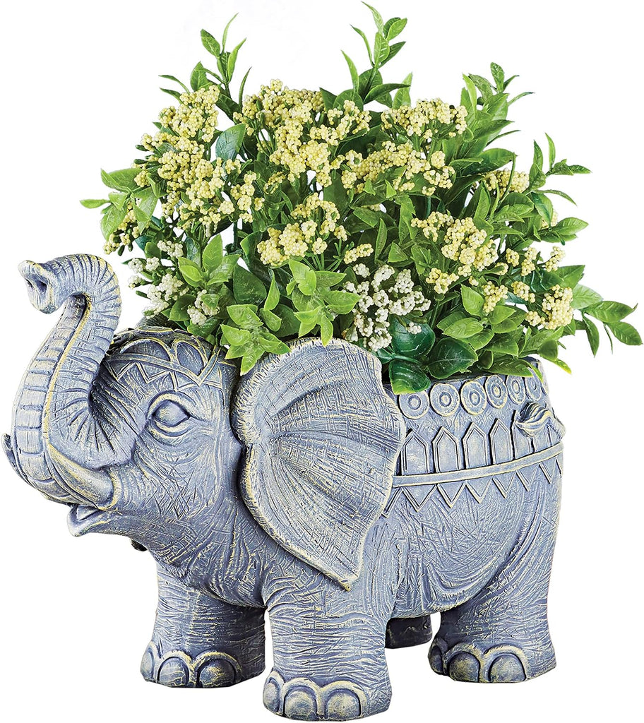 Artisan Hand-Painted Elephant Resin Planter: A Unique Indoor/Outdoor Decorative Accent