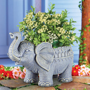 Artisan Hand-Painted Elephant Resin Planter: A Unique Indoor/Outdoor Decorative Accent