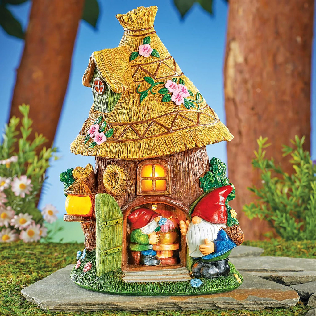 Solar-Powered Gnome Hut Outdoor Garden Statue: Enchanting Decor with Eco-Friendly Lighting