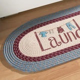 Collections Etc Braided Laundry Room Floor Runner Rug with Blue and Burgundy Border, 20" x 48", Blue