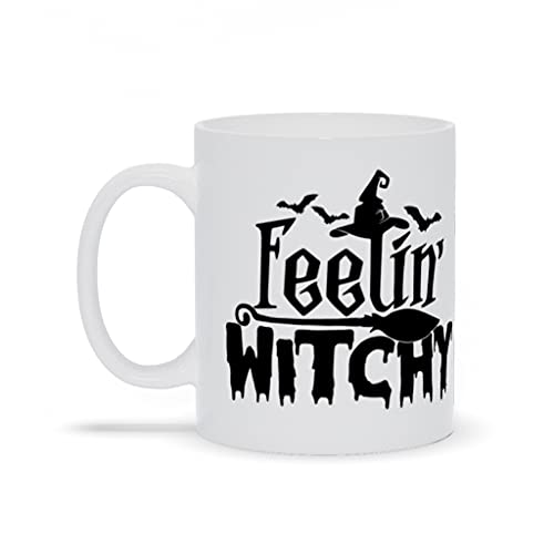 Feelin' Witchy Coffee Mug 11oz. Gift Printed on Both Sides Witch Hat Broom Bat