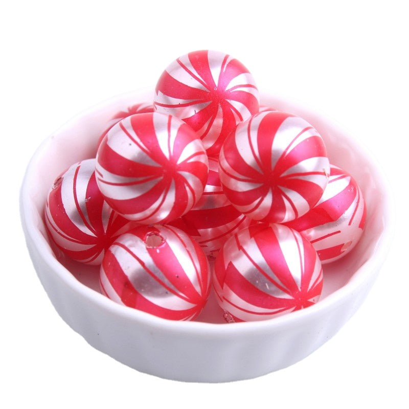 20mm Bubblegum Beads Acrylic Peppermint Windmill Christmas Printed Red White Bubble Gum Gumball Keychains Badge Reels Chunky Necklace