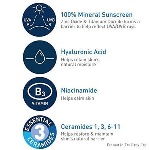 100% mineral sunscreen spf 50 | face sunscreen with zinc oxide & titanium dioxide for sensitive skin | with hyaluronic acid, niacinamide, and ceramides | 2.5 oz
