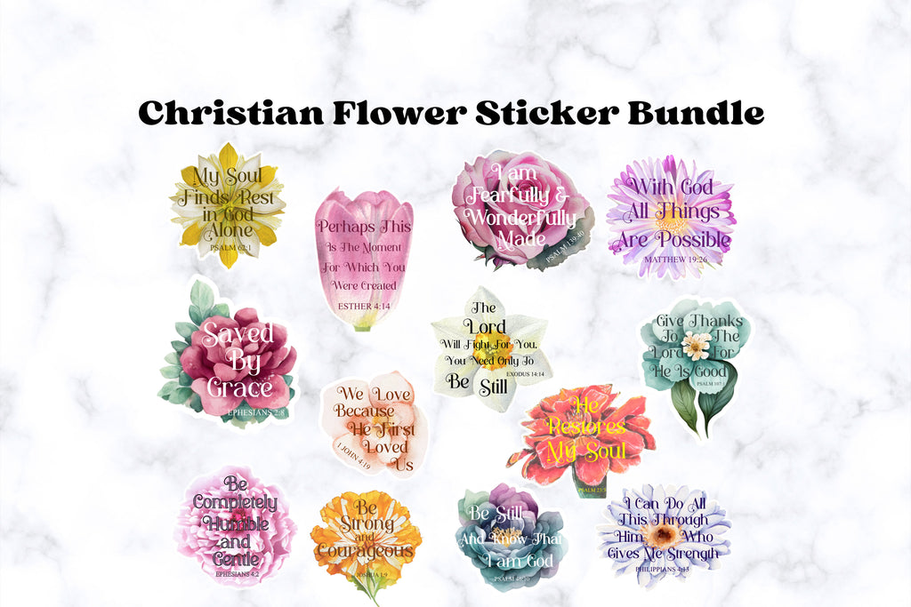 Christian Flower Printable Stickers,  Flower PNG Files,  Digital Stickers, Printable PNG File Christian Digital Stickers Floral