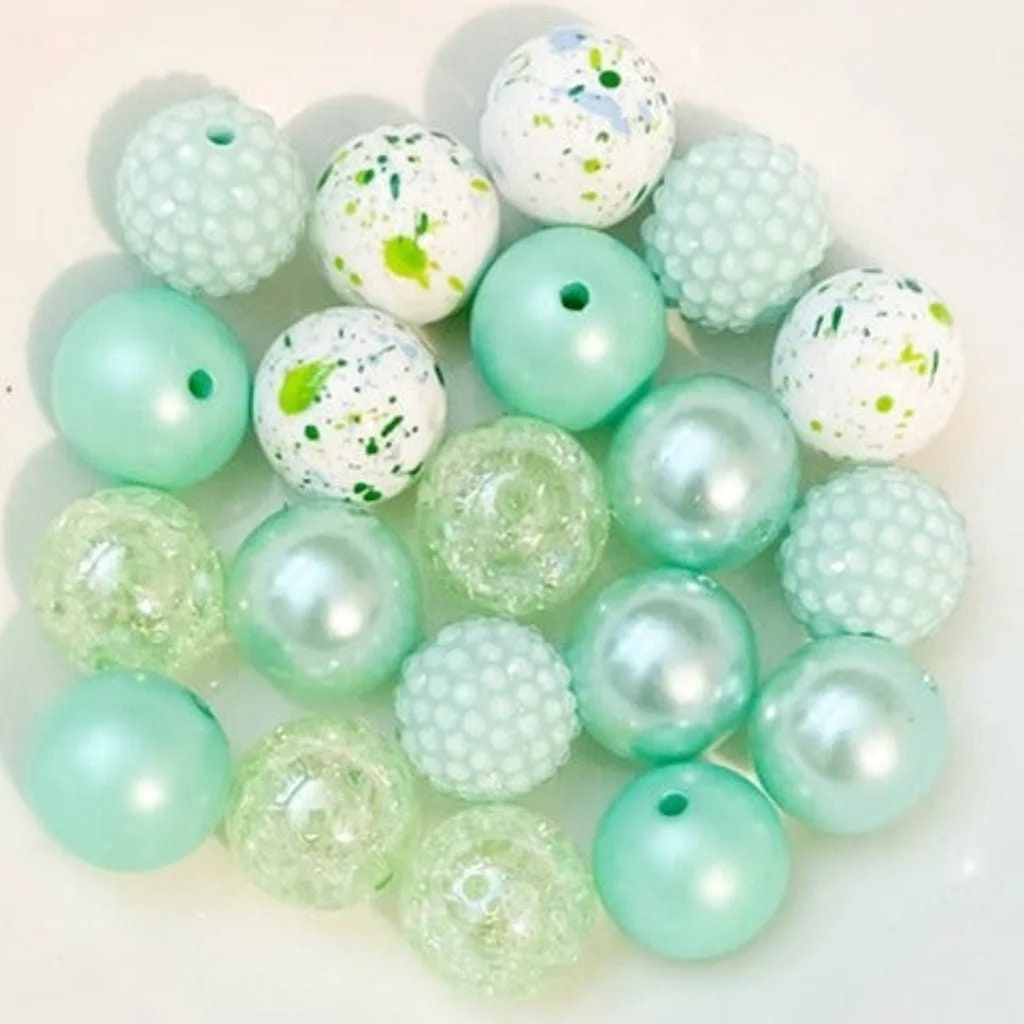 20mm Bubblegum Beads Light Green Mix Chunky Beads Beads for Keychains Chunky Beads for Jewelry 20 Pack Bulk Beads Beads for Keychains